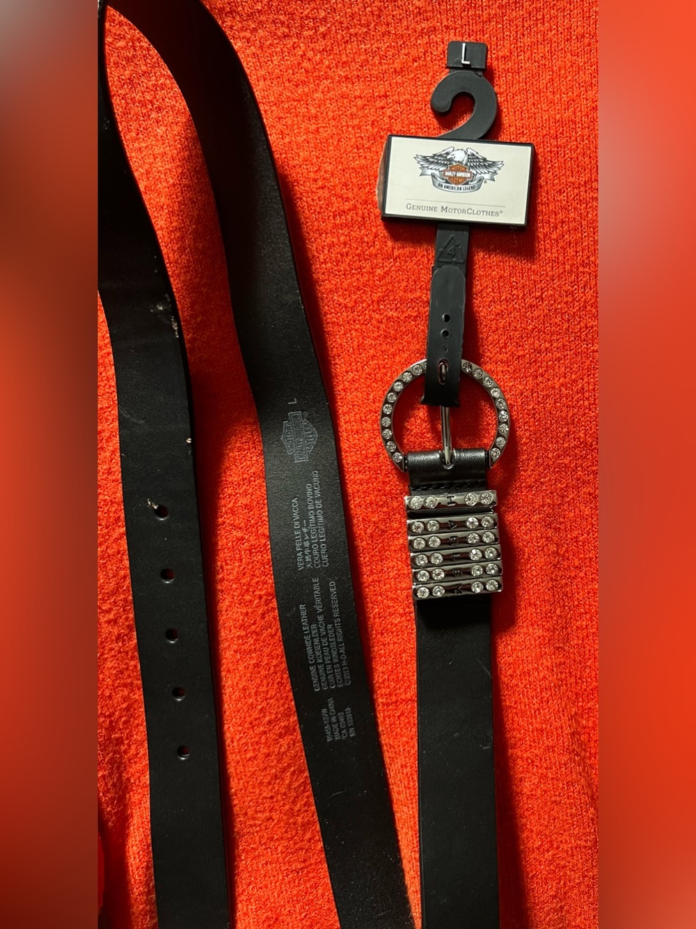 Harley-Davidson Black Leather Ladies Belt with Rhinestone Ring Accent*BNWT